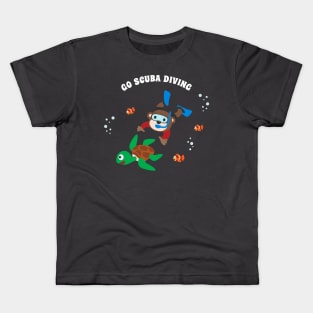 Diving with funny monkey and turtle with cartoon style. Kids T-Shirt